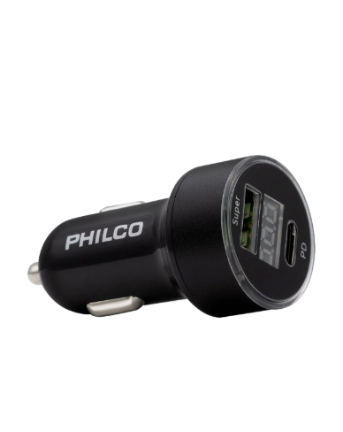 Cargador Auto Qc 3.0 Usb + Usb C Con Pantalla Led Philco Color Negro