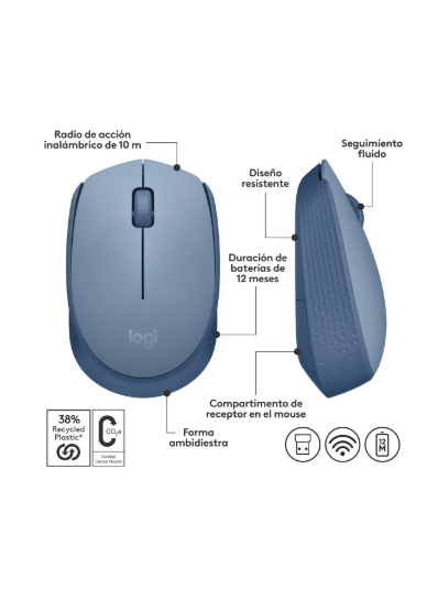 Mouse inalámbrico Logitech Inalámbrico M170  blue grey
