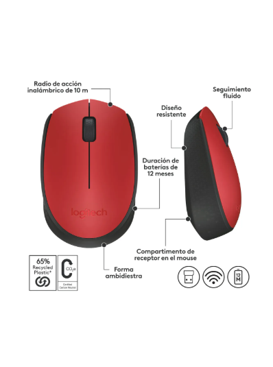 Mouse Inalambrico Logitech M170 Rojo