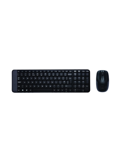 Kit de teclado y mouse inalámbrico Logitech MK220 Español Latinoamérica de color negro