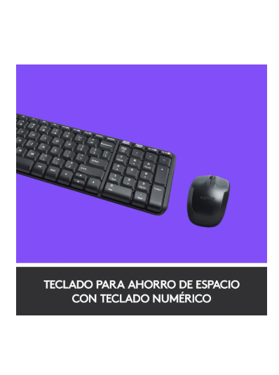 Kit de teclado y mouse inalámbrico Logitech MK220 Español Latinoamérica de color negro