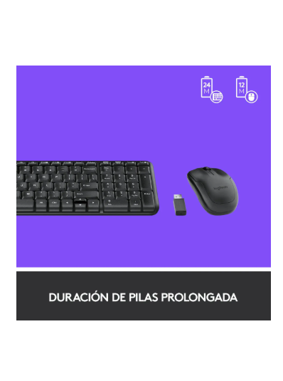 Kit de teclado y mouse inalámbrico Logitech MK220 Español Latinoamérica de color negro