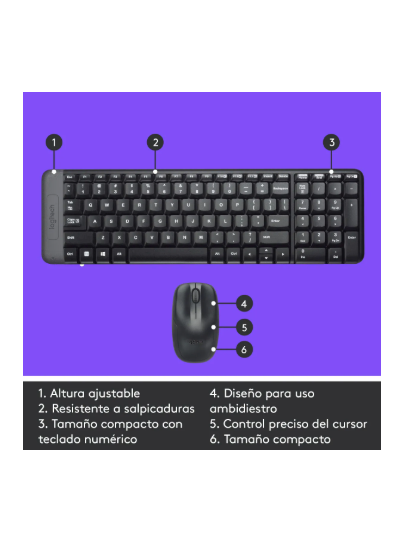 Kit de teclado y mouse inalámbrico Logitech MK220 Español Latinoamérica de color negro