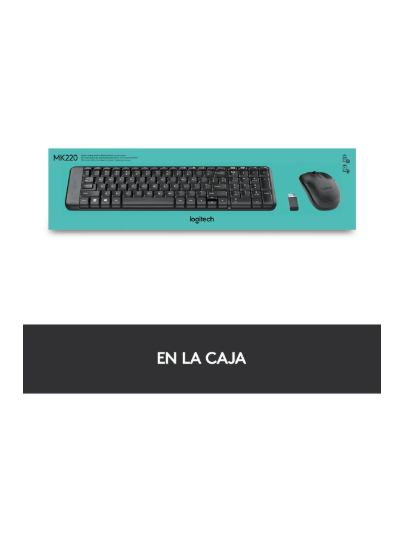 Kit de teclado y mouse inalámbrico Logitech MK220 Español Latinoamérica de color negro