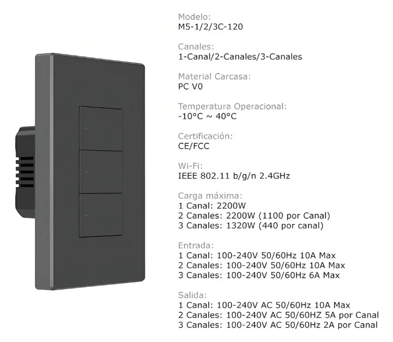 Interruptor Wifi De Pared Sonoff Switchman M5 De 1 Canal