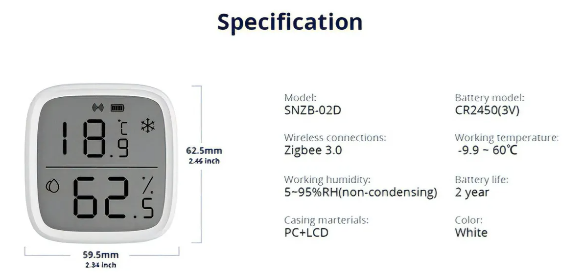 Sonoff Snzb-02d Sensor Temperatura Humedad Zigbee C/display