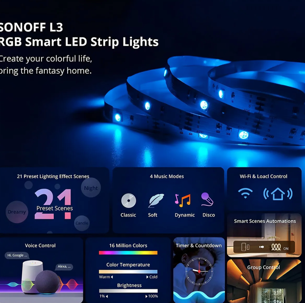 Tira Led Wifi Rgb Sonoff L3 5m Ip20
