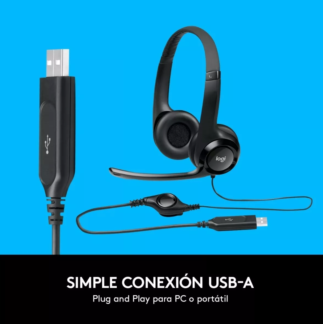 Audifono Con Microfono Usb Logitech H390 Color Negro