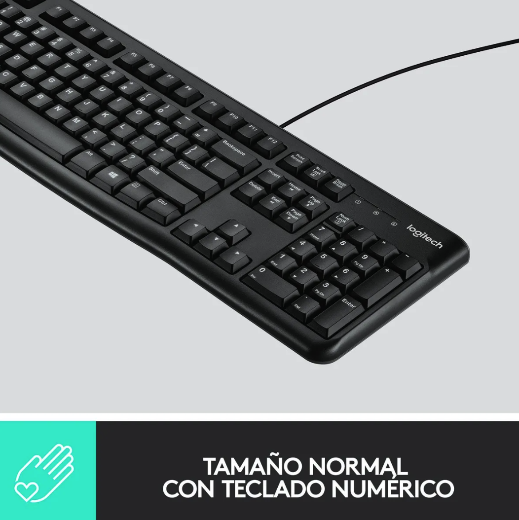 Kit de teclado y mouse Logitech MK120 Español Latinoamérica de color negro