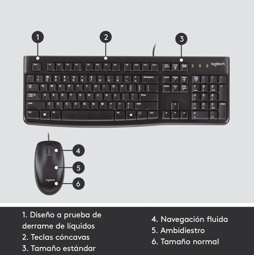 Kit de teclado y mouse Logitech MK120 Español Latinoamérica de color negro