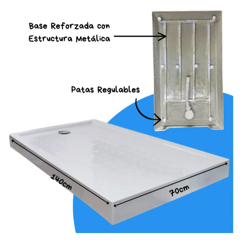 Receptáculo Ducha Xl 140x70 Acrilico Blanco Reforzado Taumm Blanco