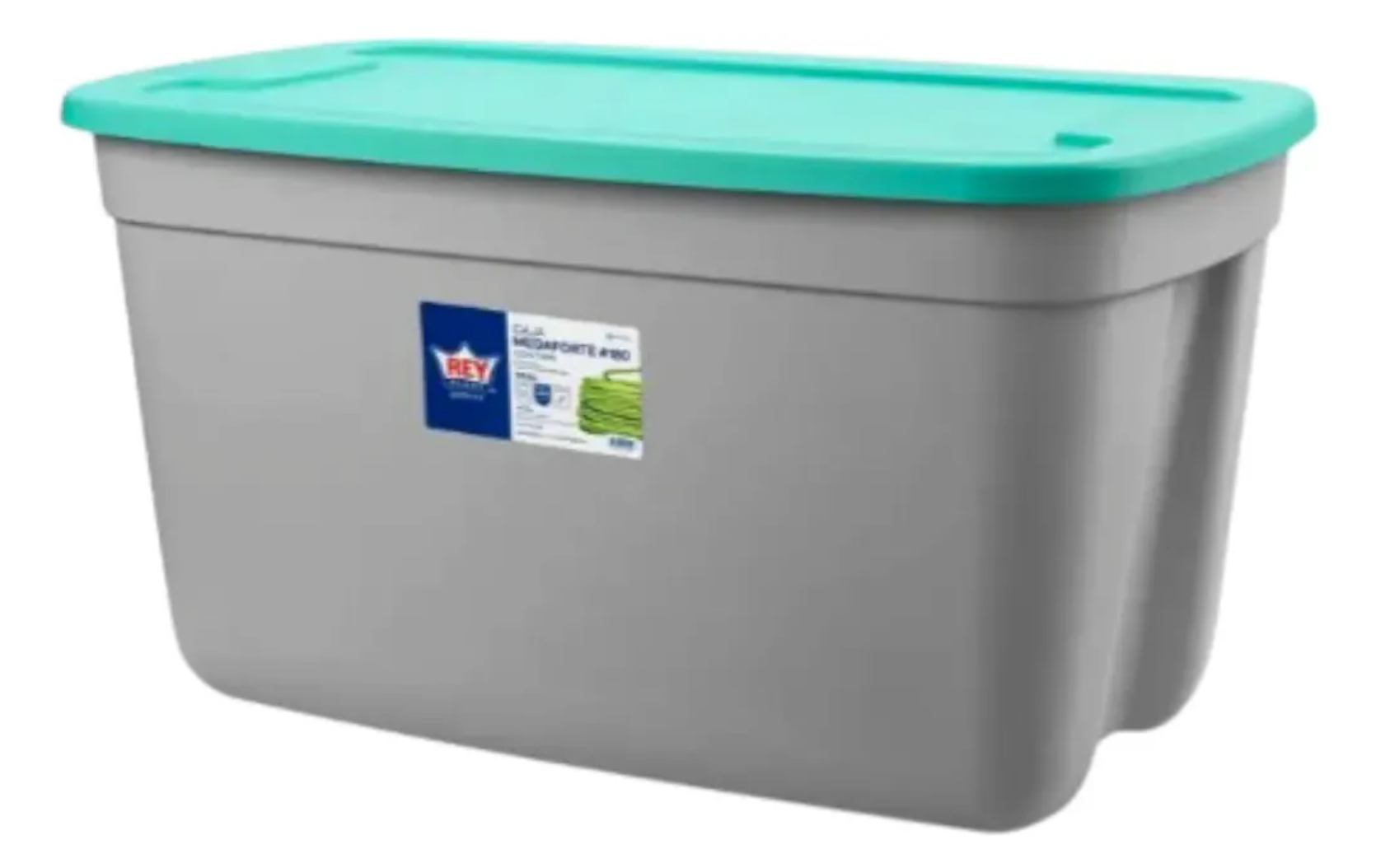 Caja Organizadora Reforzada 120 Litros Megaforte Gris Tapa Turquesa