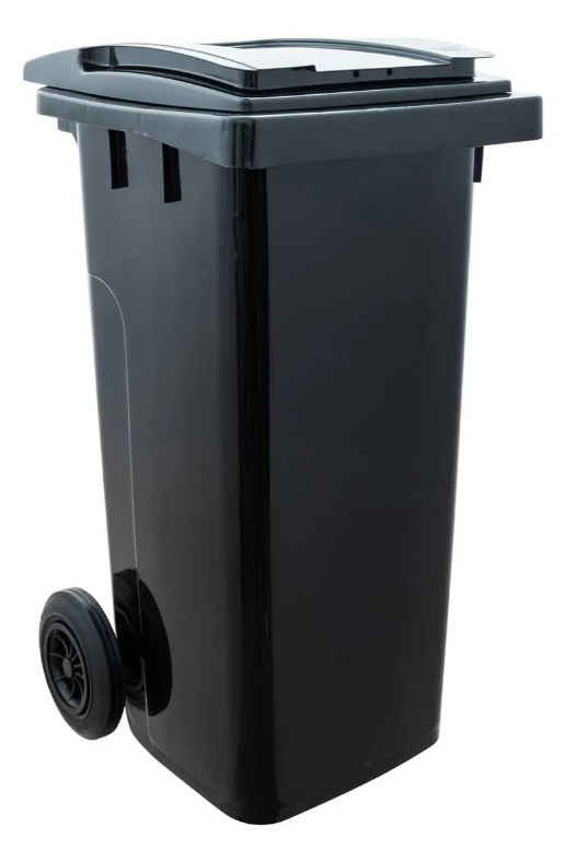 Basurero Contenedor Industrial 120 Litros Con Tapa Y Ruedas Marca Reyplast Gris Oscuro Tapa Verde Oscuro