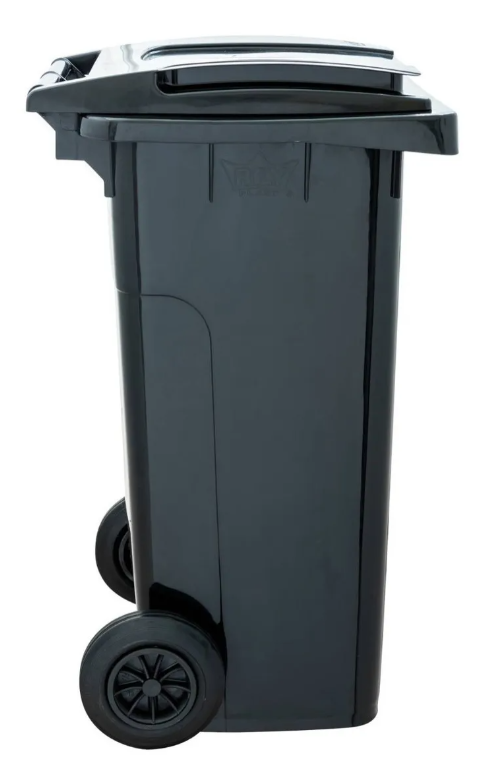 Basurero Contenedor Industrial 120 Litros Con Tapa Y Ruedas Marca Reyplast Gris Oscuro Tapa Verde Oscuro