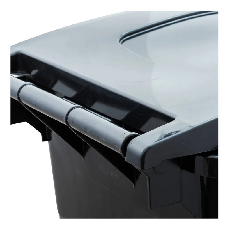 Basurero Contenedor Industrial 120 Litros Con Tapa Y Ruedas Marca Reyplast Gris Oscuro Tapa Verde Oscuro