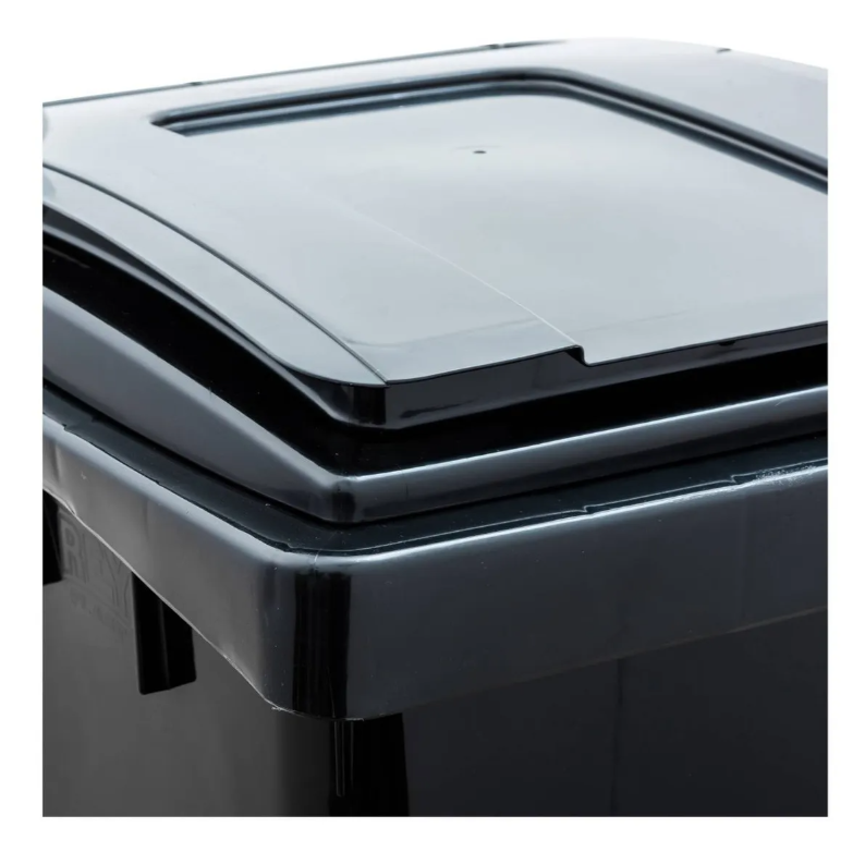 Basurero Contenedor Industrial 120 Litros Con Tapa Y Ruedas Marca Reyplast Gris Oscuro Tapa Verde Oscuro