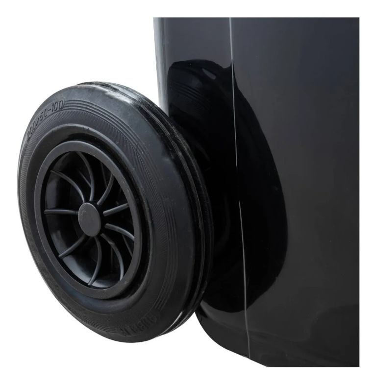 Basurero Contenedor Industrial 120 Litros Con Tapa Y Ruedas Marca Reyplast Gris Oscuro Tapa Verde Oscuro