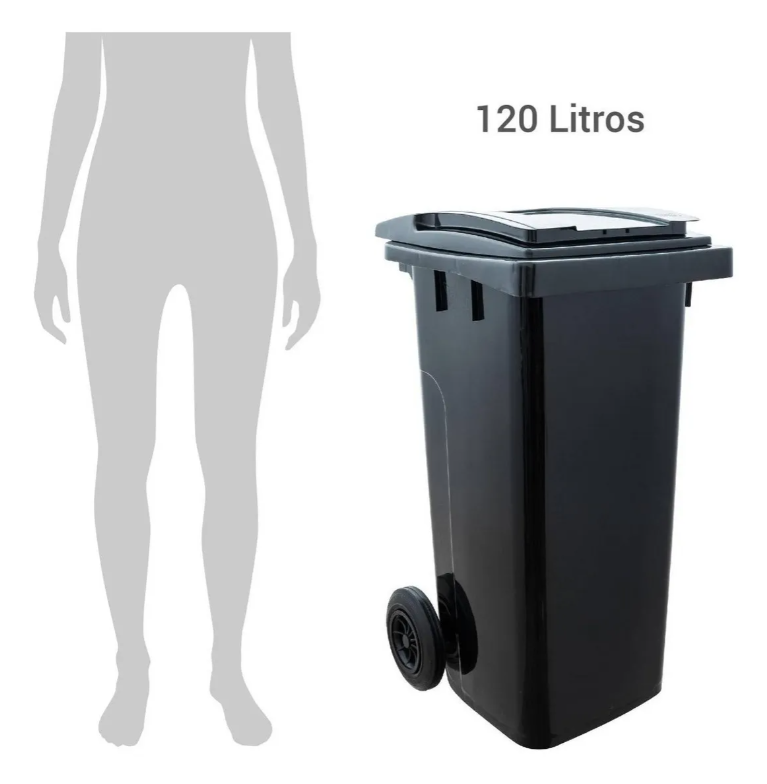 Basurero Contenedor Industrial 120 Litros Con Tapa Y Ruedas Marca Reyplast Gris Oscuro Tapa Verde Oscuro
