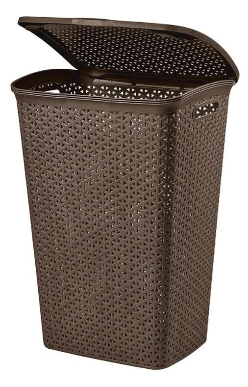 Cesto Canasto De Ropa Moderno Con Tapa 55 Litros Modelo Bali Marca Reyplast Marrón Oscuro Calado