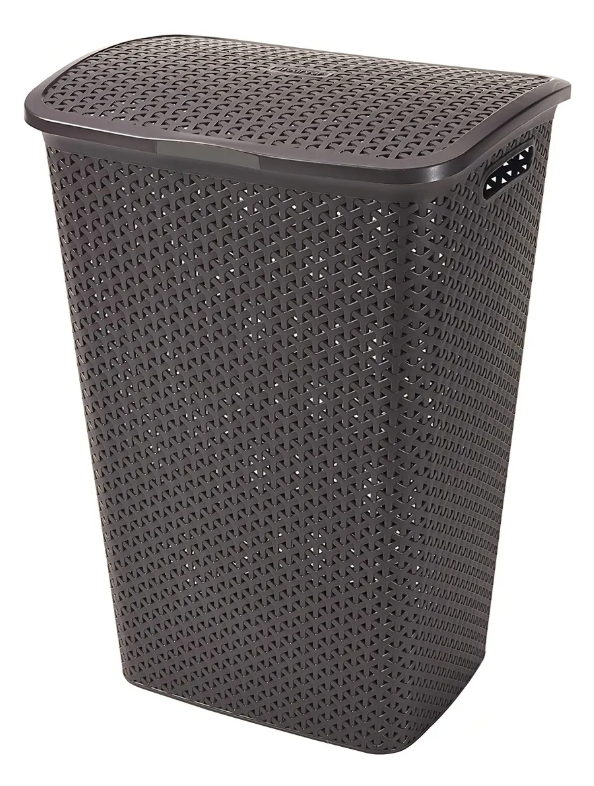 Cesto Canasto De Ropa Moderno Con Tapa 55 Litros Modelo Bali Marca Reyplast Marrón Oscuro Calado