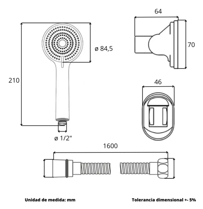 Set De Ducha Con Flexible Freiburg Plateado Cromado