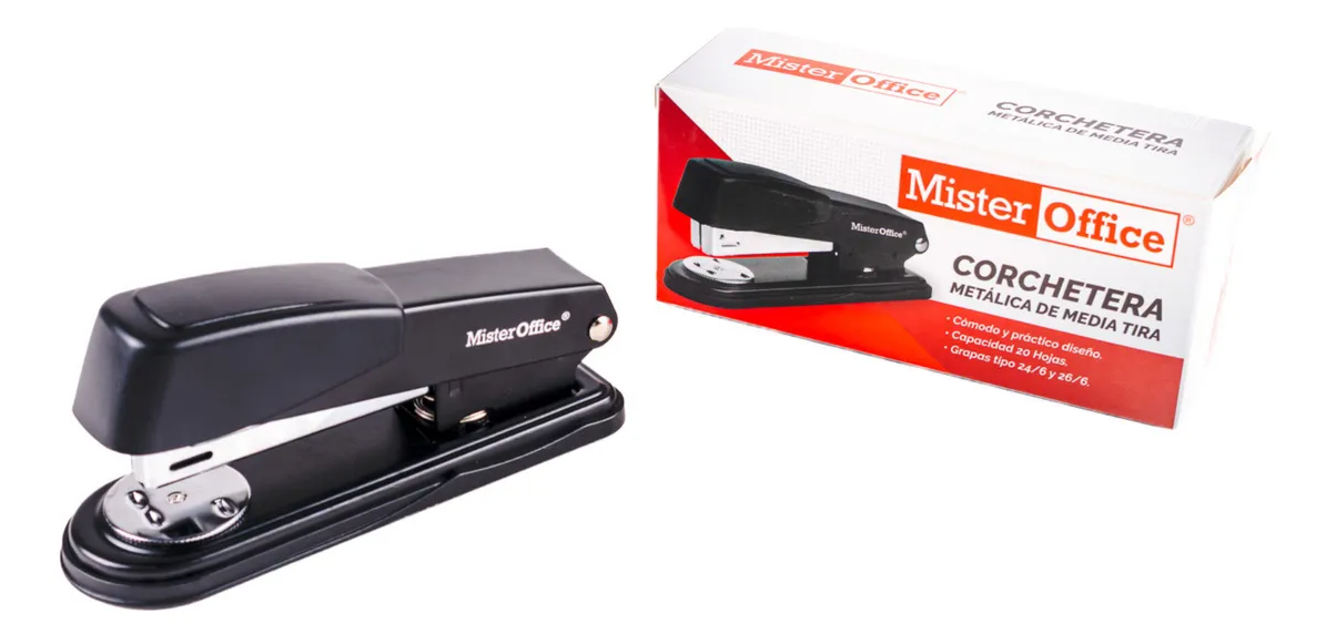Engrapadora Metálica Negra 20 Hojas Mister Office 7423 24/6 - 26/6