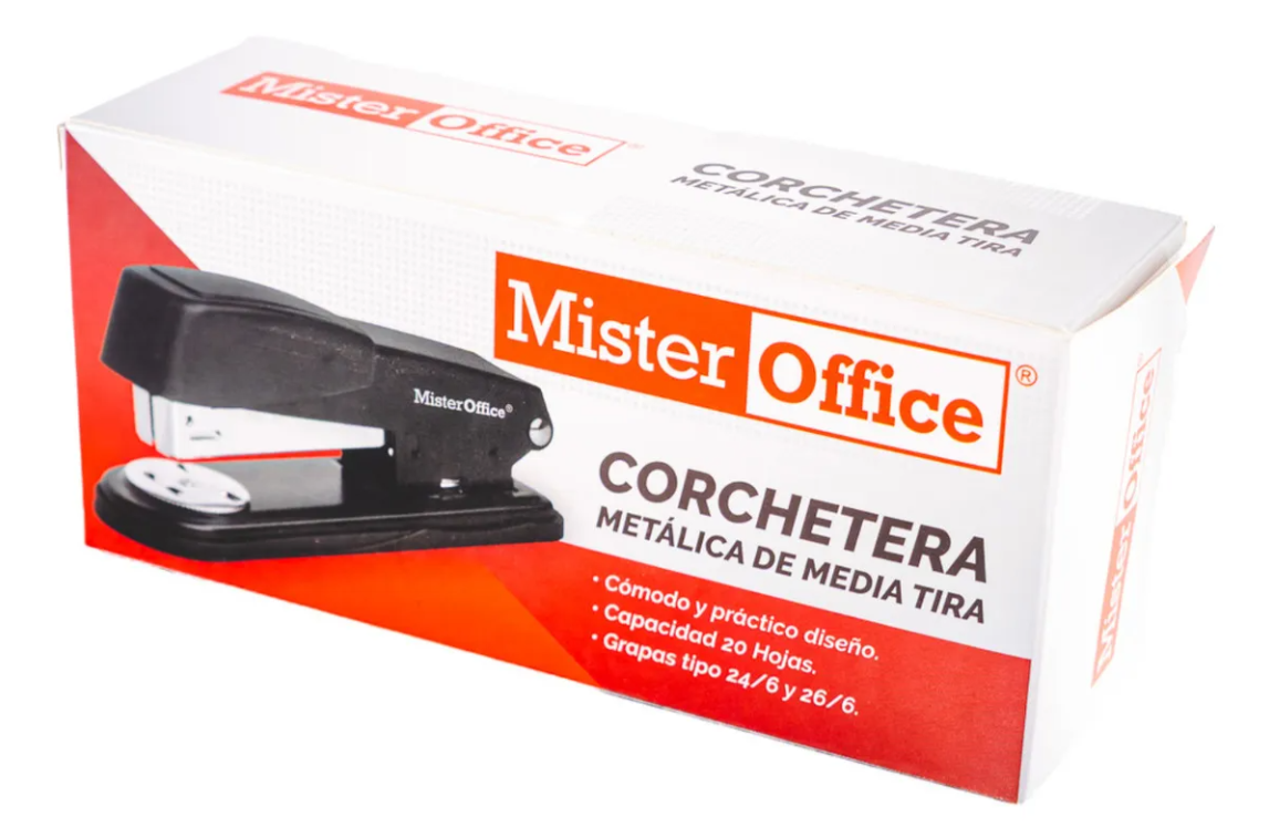 Engrapadora Metálica Negra 20 Hojas Mister Office 7423 24/6 - 26/6