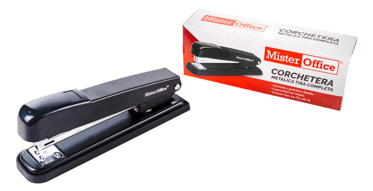 Corchetera Metálica Mediana 20 Hojas Mister Office Color Negro