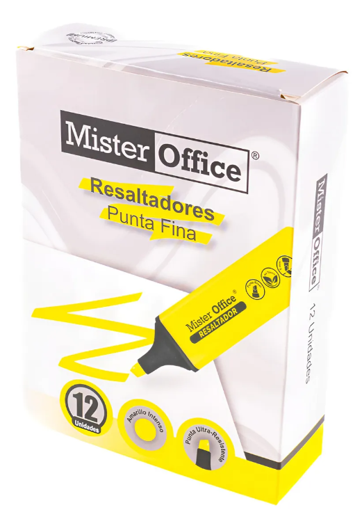 Destacador Jumbo Punta Biselada 12 Unidades Mister Office Amarillo