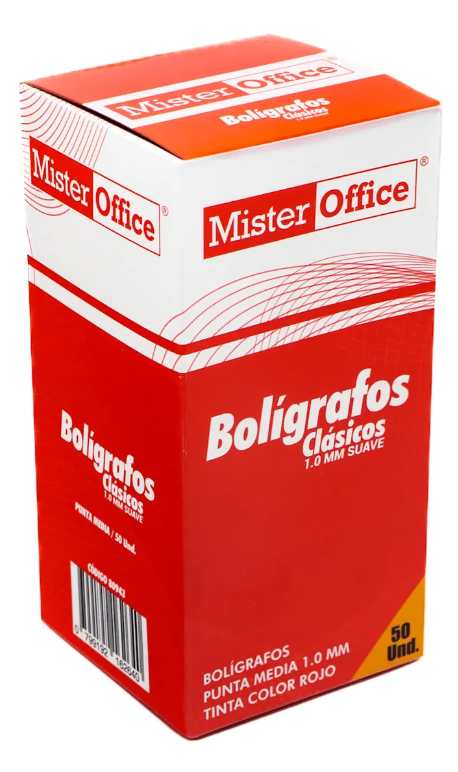 Lápiz Pasta Rojo Punta Media Mister Office Caja 50 Unidades
