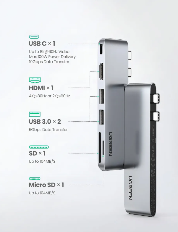 Ugreen 80856 Adaptador Usb C Hub Para Macbook Pro Macbook Air M1
