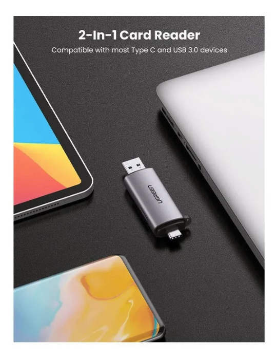 Lector de tarjetas 2 en 1 usb c otg ugreen cm158 50706