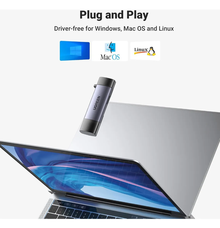 Lector de tarjetas 2 en 1 usb c otg ugreen cm158 50706