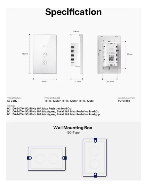 Interruptor Wifi Touch Sonoff Txgen2 De 2 Canales Con Matter