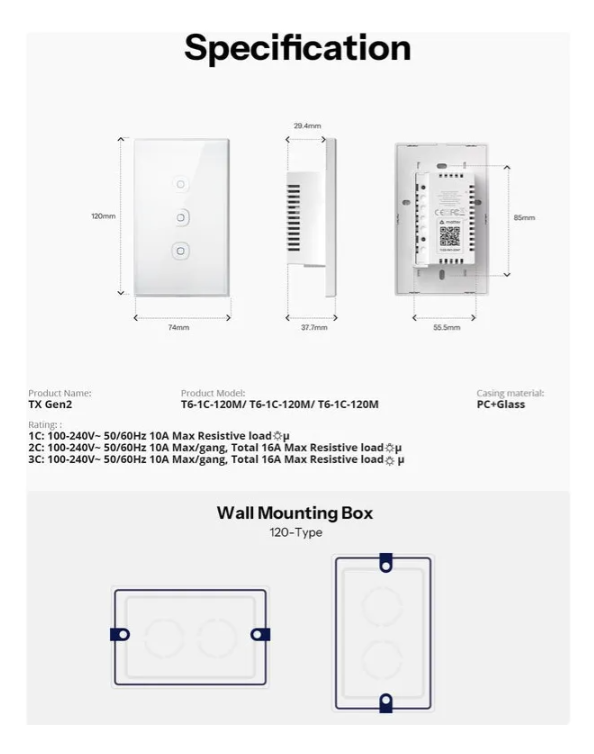 Interruptor Wifi Touch Sonoff Txgen2 De 3 Canales Con Matter