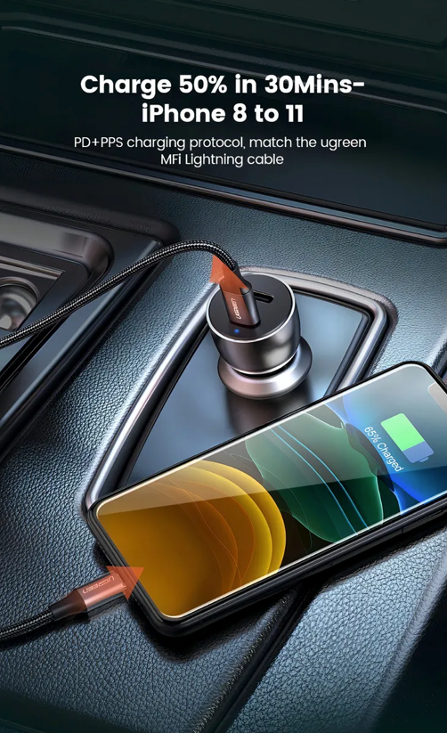 Cargador Auto Usb C Con 2 Puertos Pd3.0 De Carga Rápida 40w