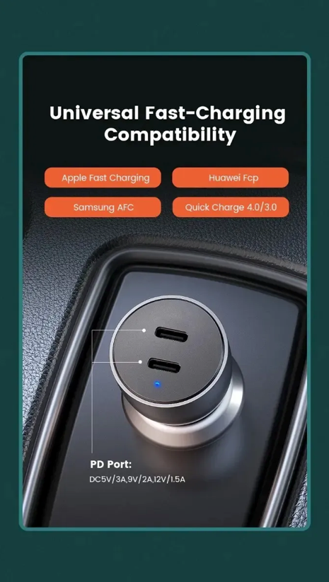 Cargador Auto Usb C Con 2 Puertos Pd3.0 De Carga Rápida 40w