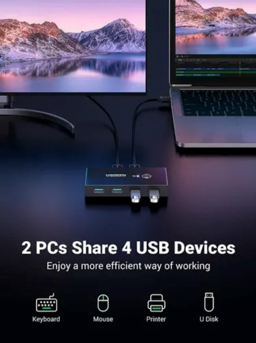 Usb Hub Switch 3.0 4 Puertos 2 Entradas Y 4 Salidas