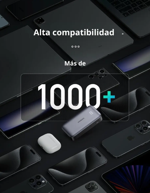 Mini Power Bank UGREEN 30W | 10 000 mAh con 2 Puertos PD3.0 USB C+A Carga Rápida Color Negro