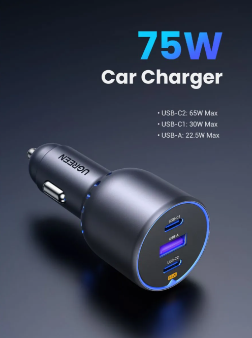 Cargador de coche Ugreen Usb C/a Pd 75w negro