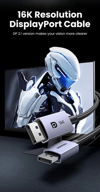 Cable Displayport 2.1 Certificado Ugreen 16k, 8k, 80gbps Gamer 3 Metros