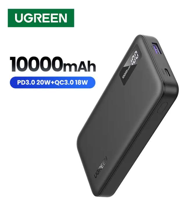 Banco de energía de carga rápida Ugreen Pd3 de 10000 mAh. Color: negro
