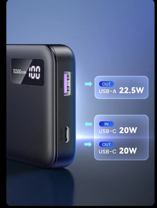 Banco de energía de carga rápida Ugreen Pd3 de 10000 mAh. Color: negro