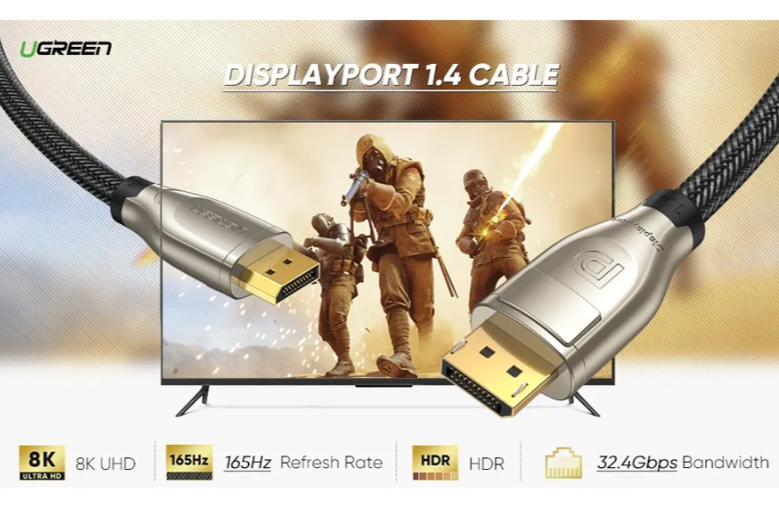 Cable blindado Ugreen Displayport 1.4 Fullhd 4k 8k 60 Hz, 2 m