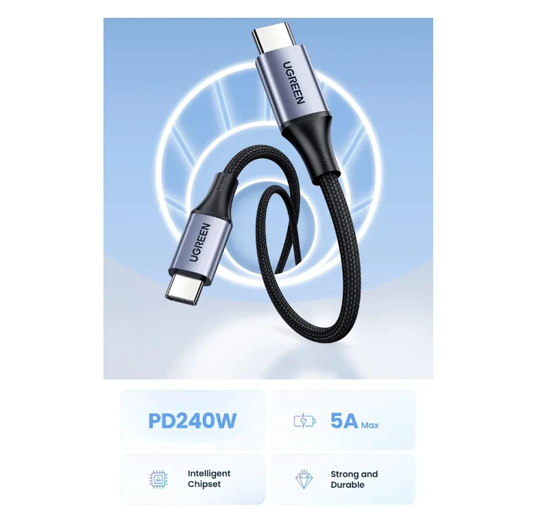 Cable Ugreen 240w Usb C - Usb C Para Notebook Carga Rapida Negro