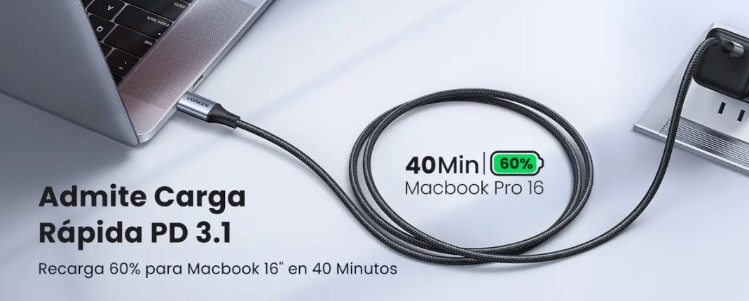 Cable Ugreen 240w Usb C - Usb C Para Notebook Carga Rapida Negro