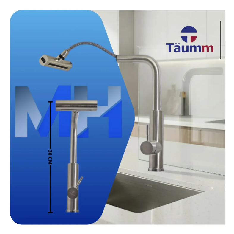 Griferia Monomando Lavaplato Gourmet Extensible 4 Modos Plateado Acero