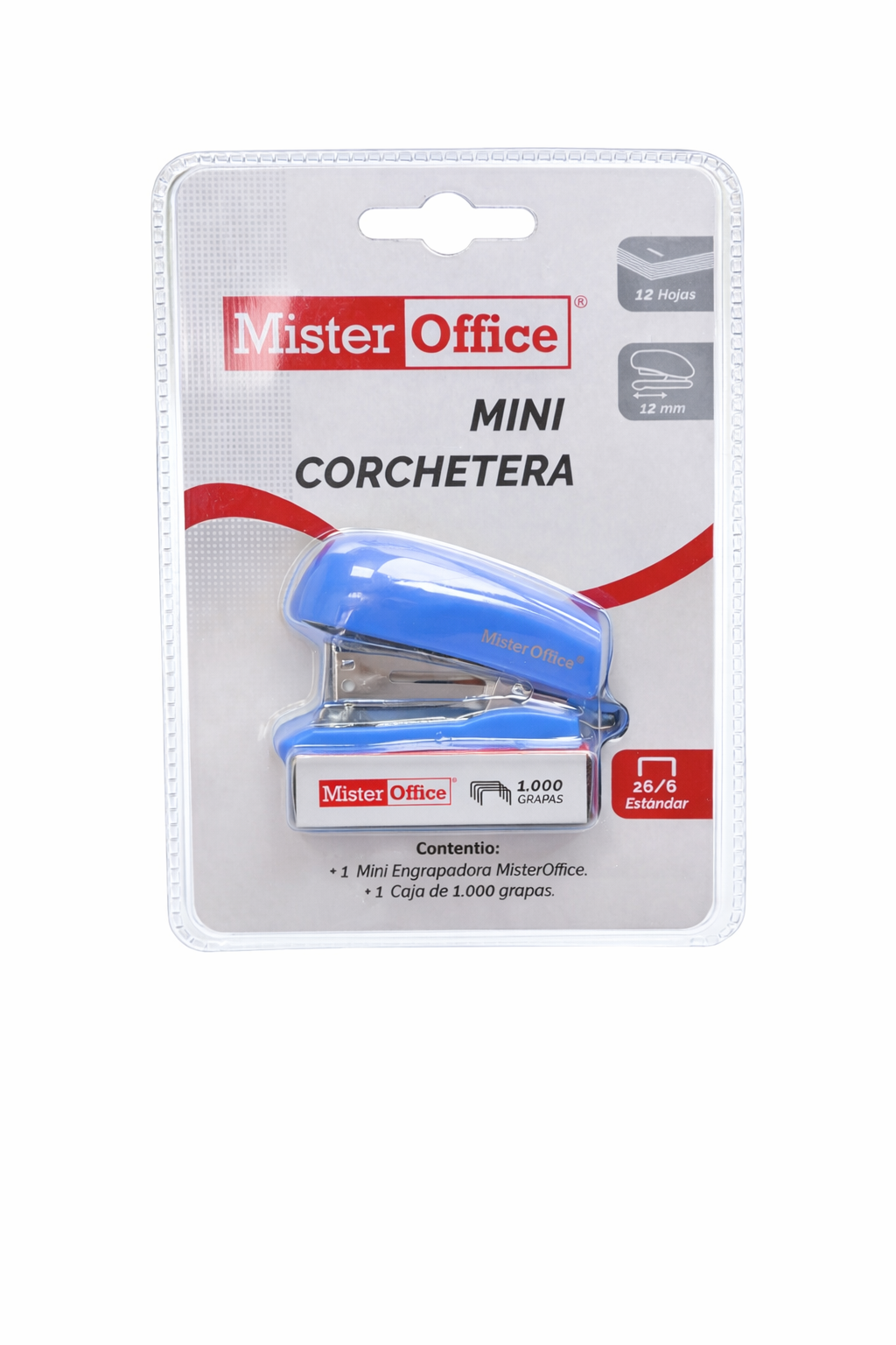 Corchetera Mini Mister Office Pinza 12 Hojas + 1000 Corchetes 26/6