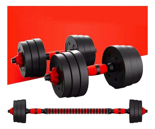 Set 2 De Mancuernas Ajustable De 15kg Con Unión Extensor Color Rojo