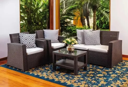 Juego de Living Ratán para Terraza 4 Personas Marrón Oscuro - imagen 3